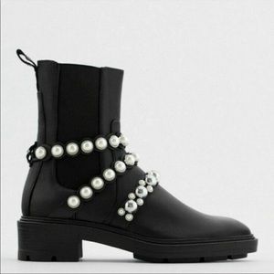 NWT ZARA Pearl Leather Moto Ankle Booties